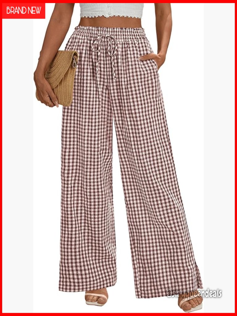 High Waisted Wide Leg Palazzo Pants Drawstring Casual Trousers